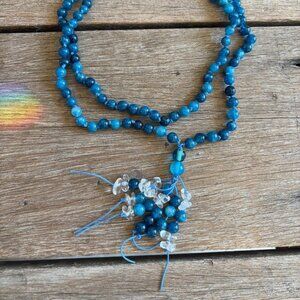 Blue Apatite Handmade Gemstone Beaded Mala Healing Necklace
